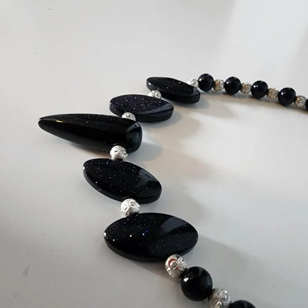 NWT Dark Blue Goldstone & Sterling Silver Necklace - Picture 7 of 7